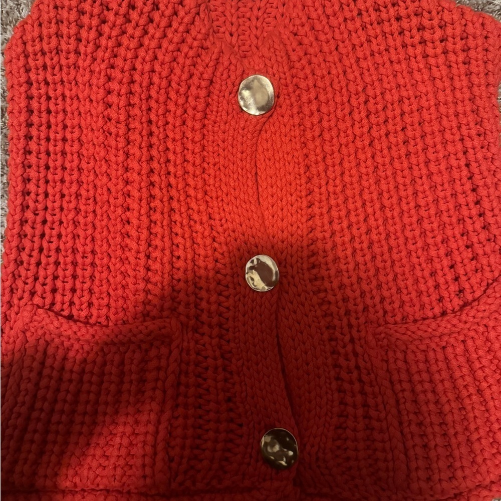 Zara Red Knit Cardigan with Gold Buttons